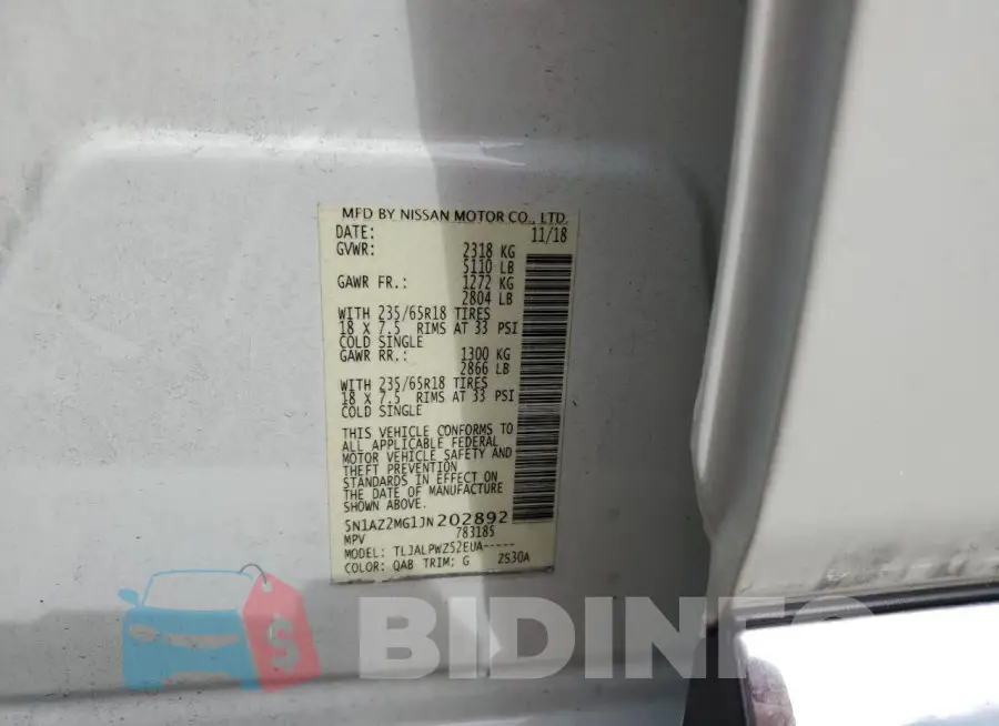 5N1AZ2MG1JN202892 Photo# 14