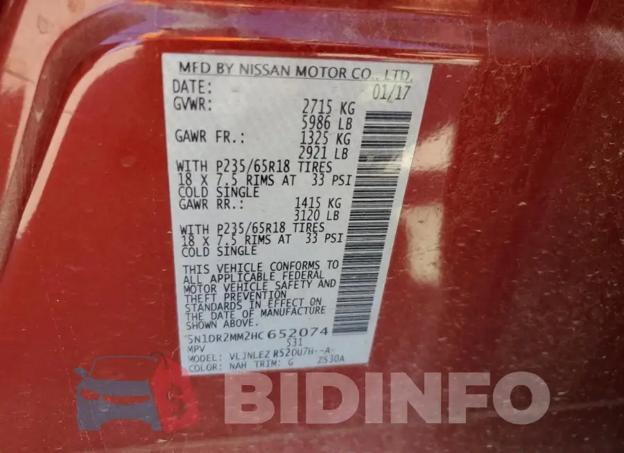 5N1DR2MM2HC652074 Photo# 13