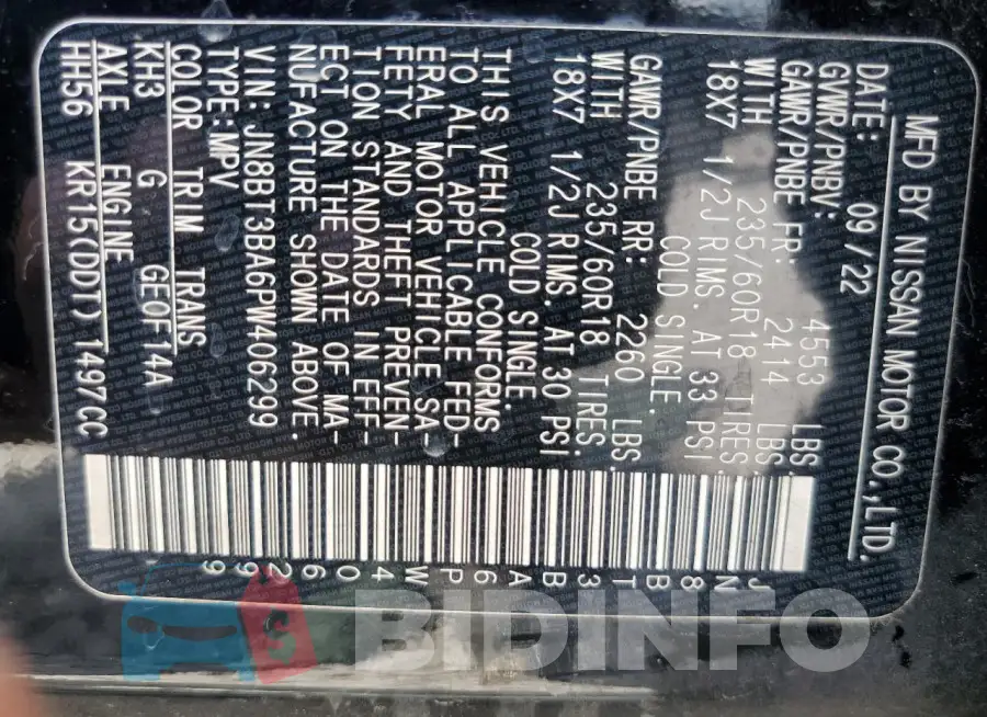 JN8BT3BA6PW406299 Photo# 14