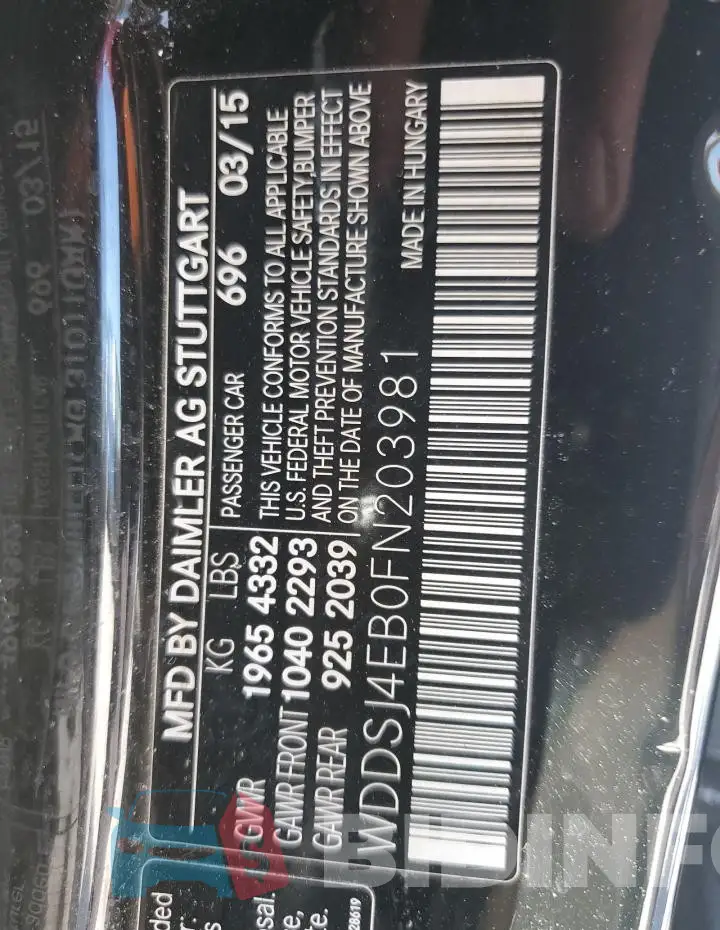 WDDSJ4EB0FN203981 Photo# 13