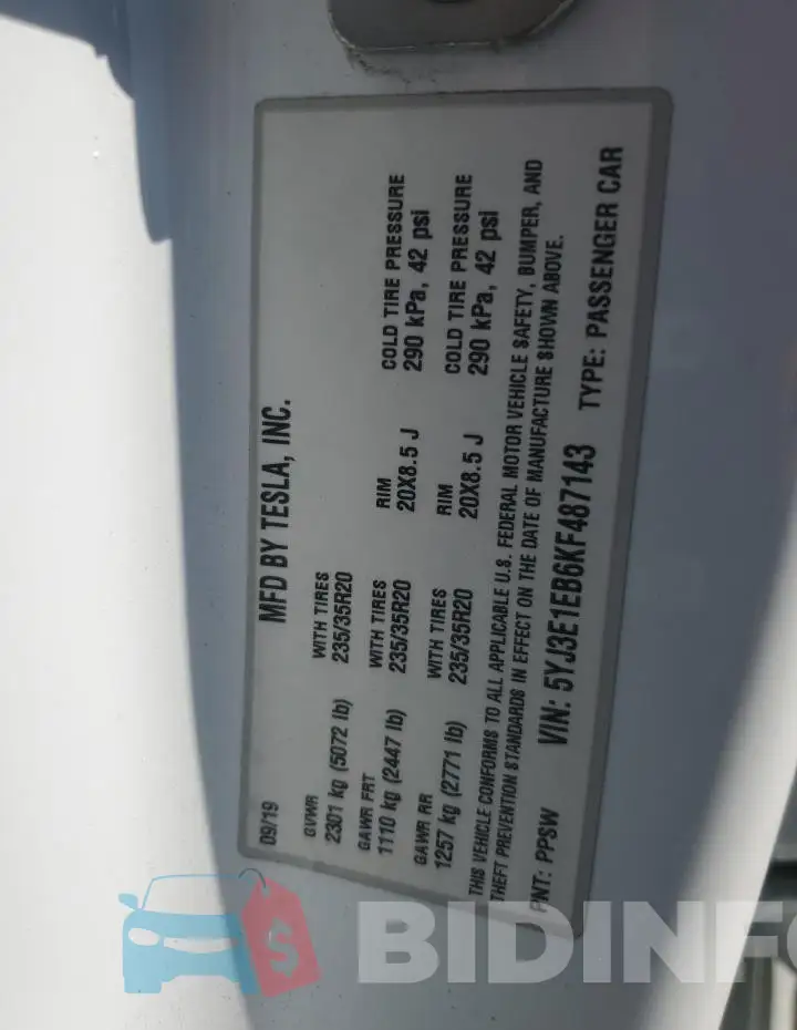 5YJ3E1EB6KF487143 Photo# 12