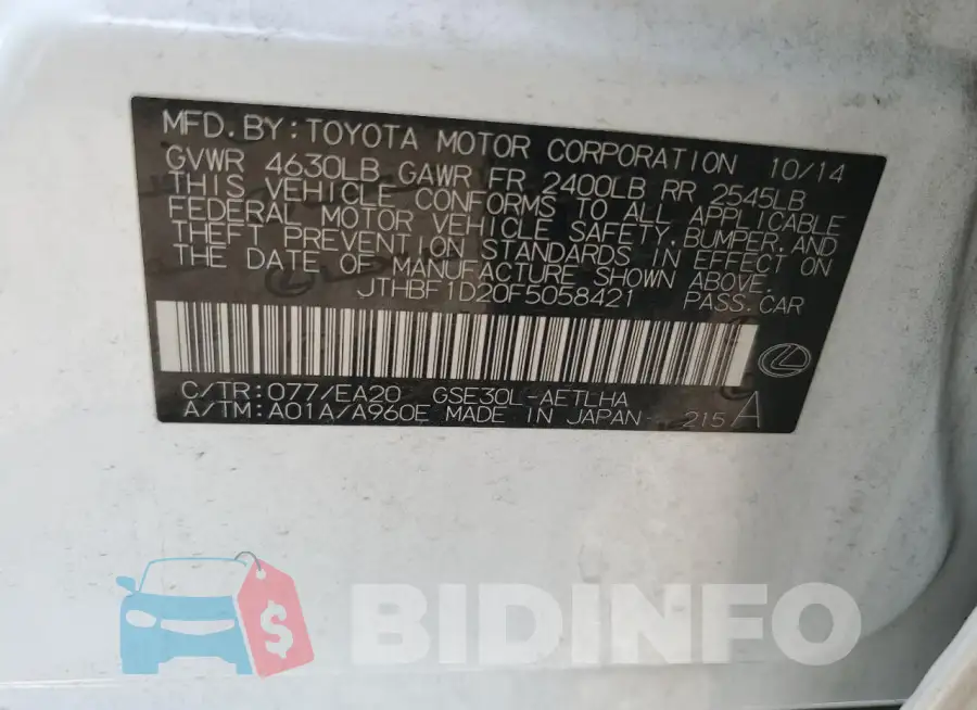 JTHBF1D20F5058421 Photo# 12