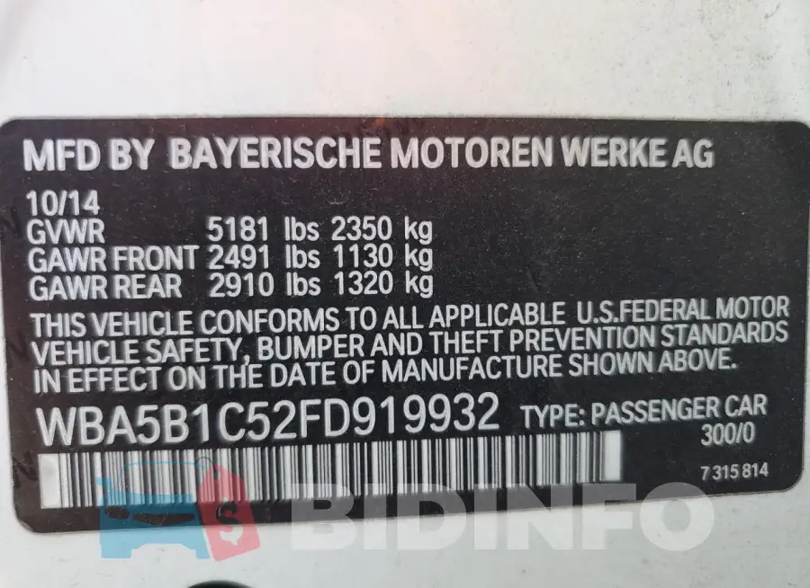 WBA5B1C52FD919932 Photo# 12