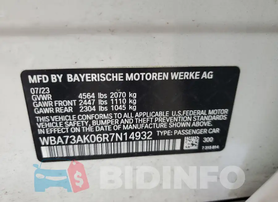 WBA73AK06R7N14932 Photo# 12