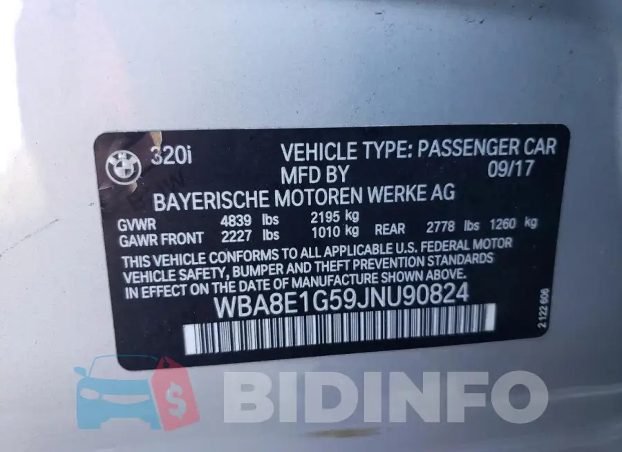 WBA8E1G59JNU90824 Photo# 12