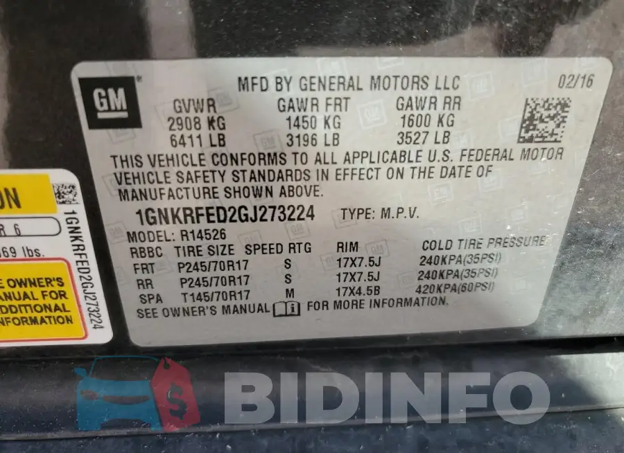 1GNKRFED2GJ273224 Photo# 13