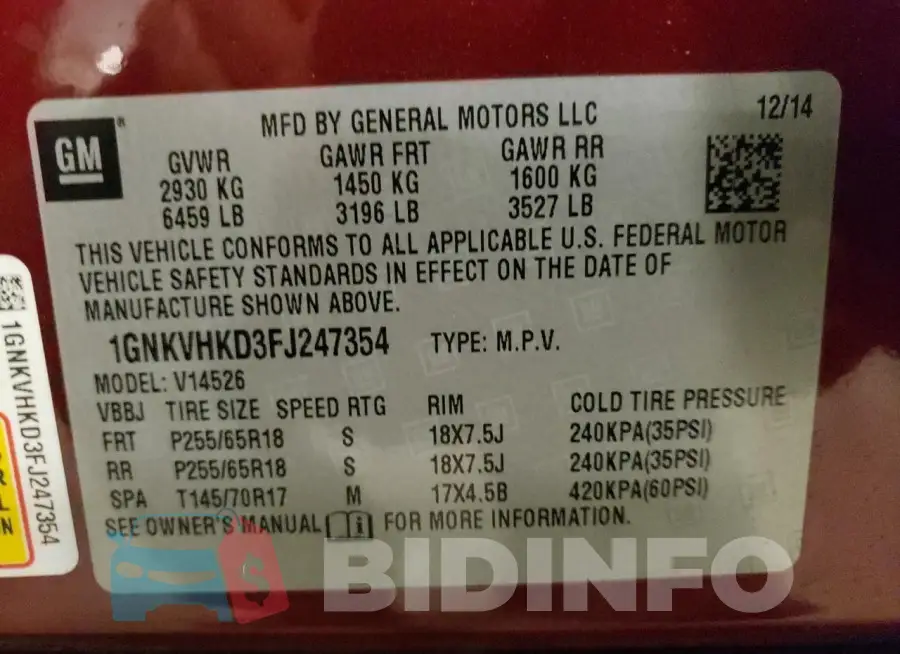 1GNKVHKD3FJ247354 Photo# 13
