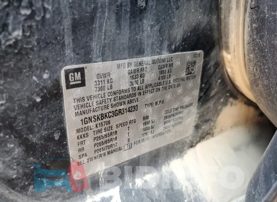 1GNSKBKC3GR314230 Photo# 13