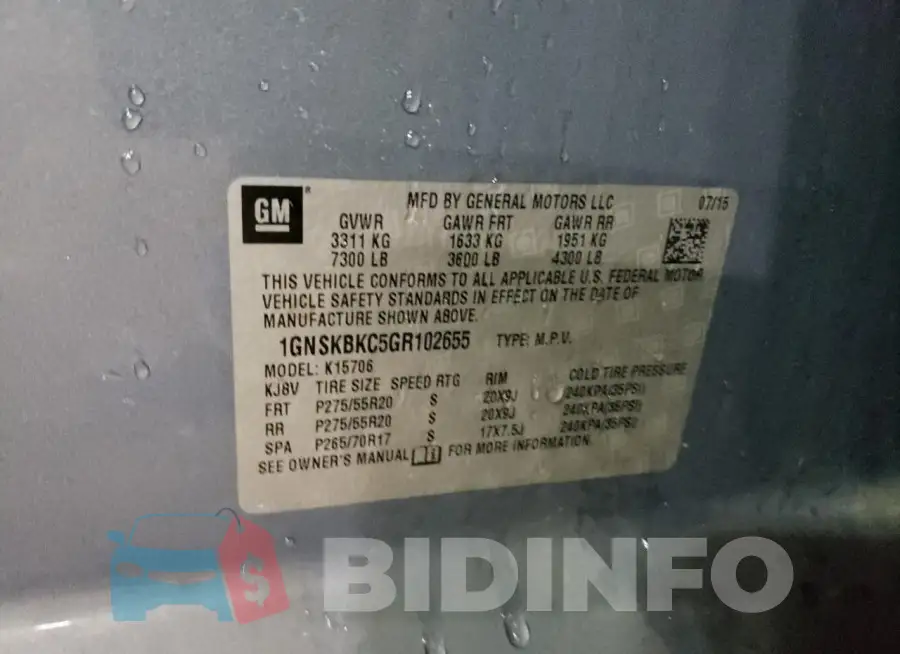 1GNSKBKC5GR102655 Photo# 13