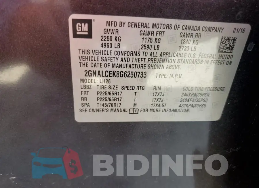 2GNALCEK8G6250733 Photo# 14