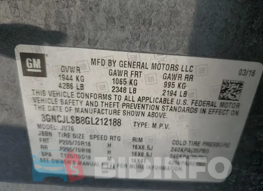3GNCJLSB8GL212188 Photo# 12