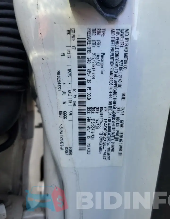 1FADP3K2XGL283647 Photo# 12