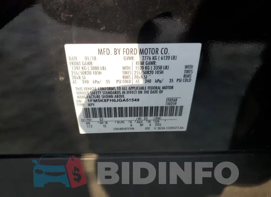 1FM5K8FH6JGA51549 Photo# 14