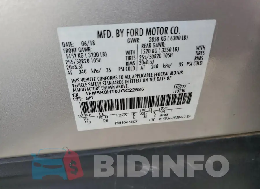 1FM5K8HT0JGC22586 Photo# 13