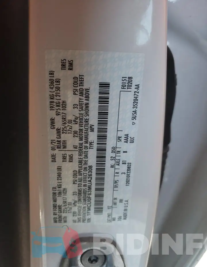 1FMCU0F63MUA26308 Photo# 13