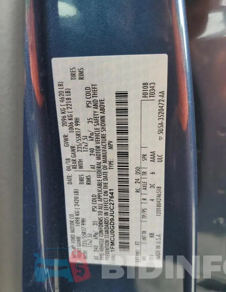 1FMCU0GD9JUC27641 Photo# 13