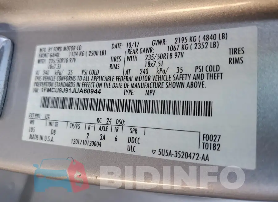 1FMCU9J91JUA60944 Photo# 13
