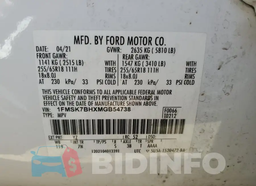 1FMSK7BHXMGB54738 Photo# 13