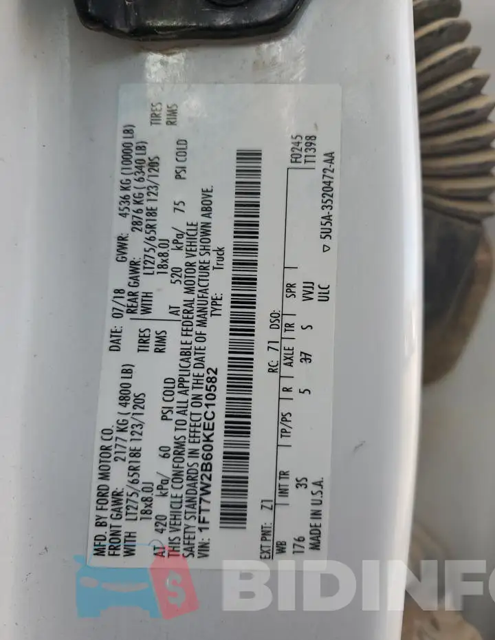 1FT7W2B60KEC10582 Photo# 12