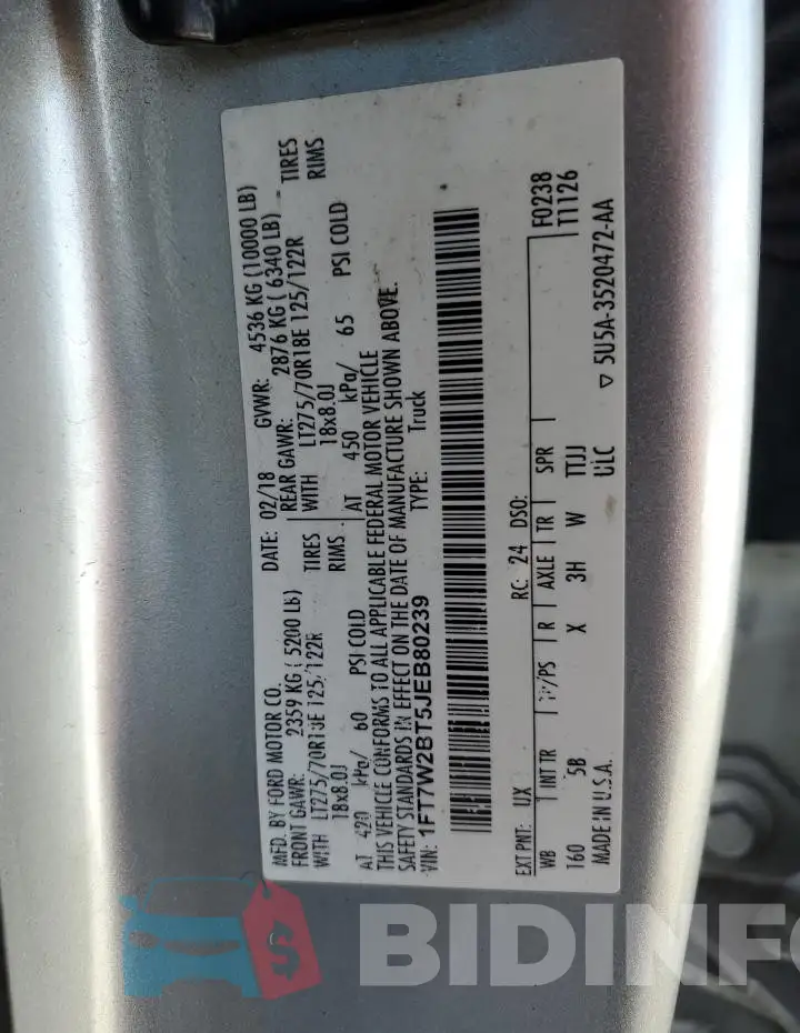 1FT7W2BT5JEB80239 Photo# 12