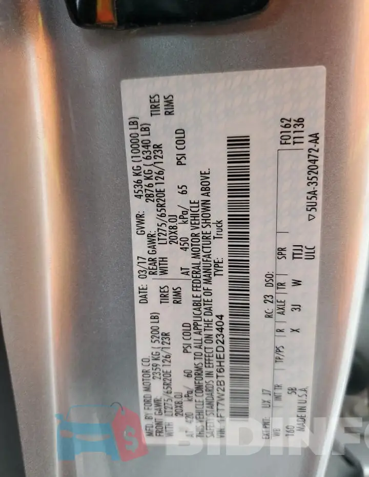 1FT7W2BT6HED23404 Photo# 13