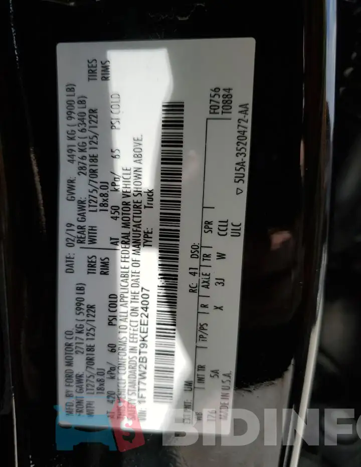 1FT7W2BT9KEE24007 Photo# 12