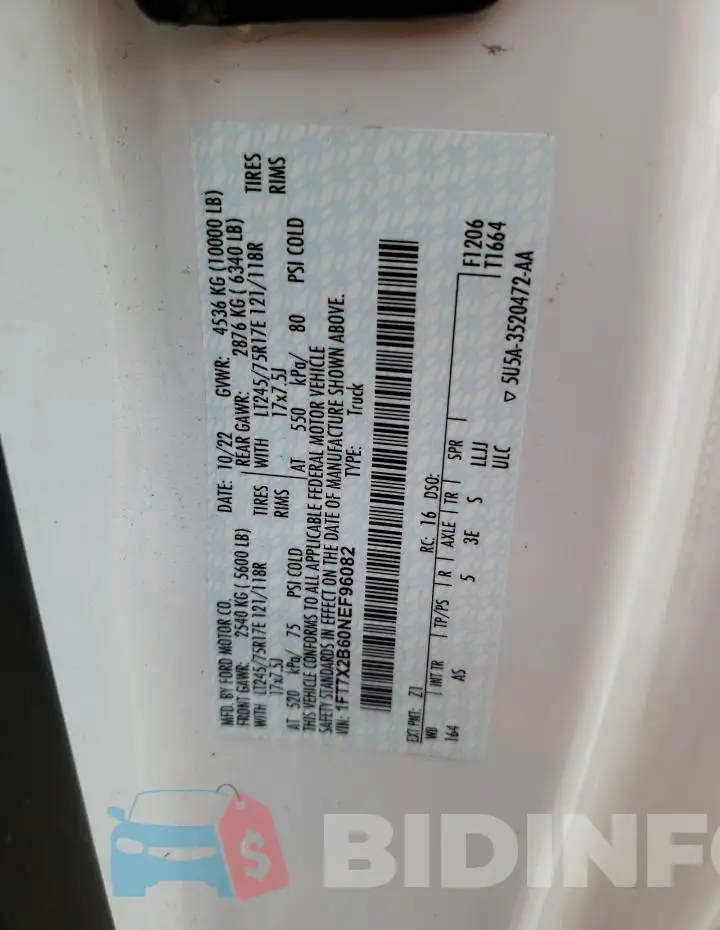 1FT7X2B60NEF96082 Photo# 12