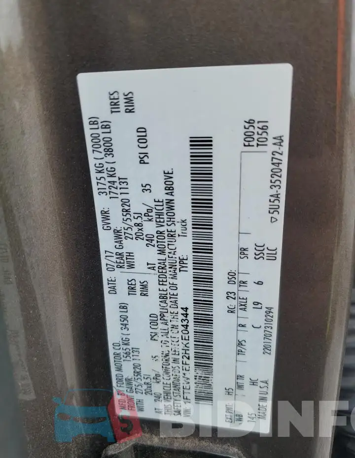 1FTEW1EF2HKE04344 Photo# 12