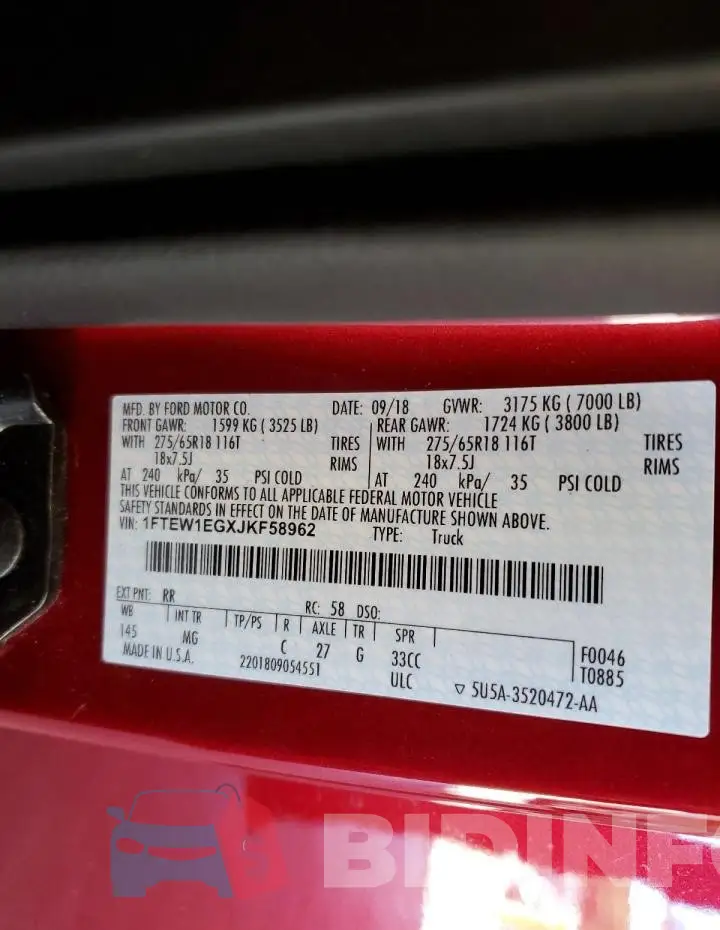 1FTEW1EGXJKF58962 Photo# 12