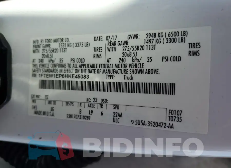 1FTEW1EP6HKE45083 Photo# 12