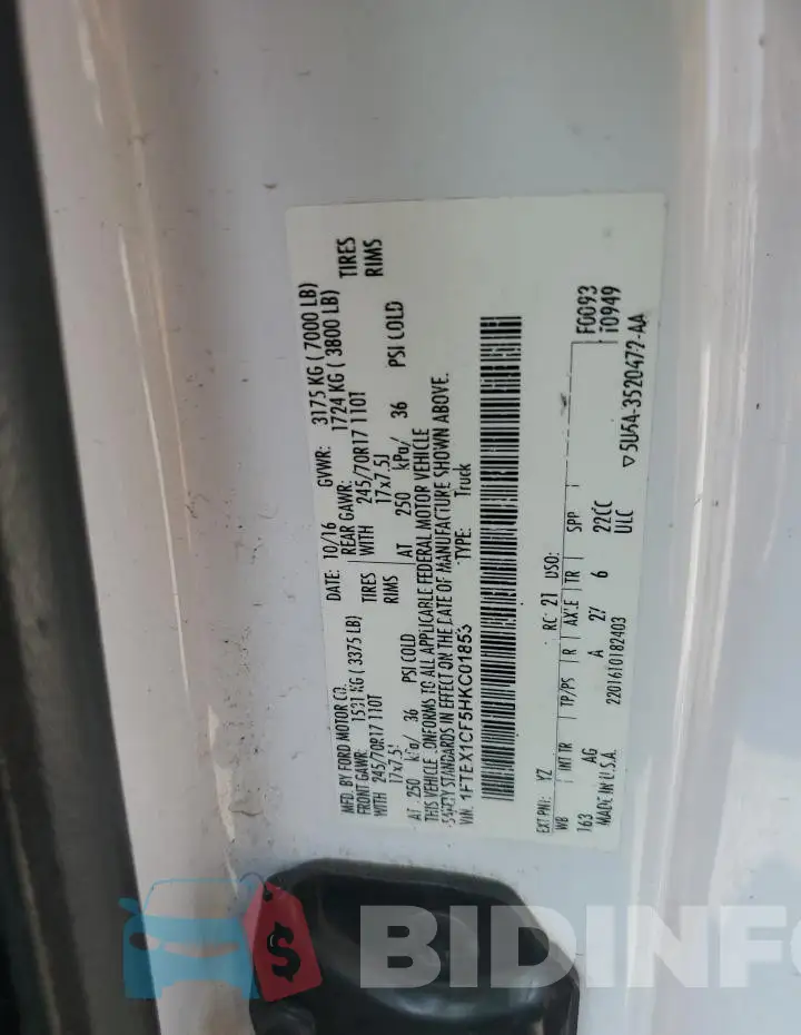 1FTEX1CF5HKC01853 Photo# 12