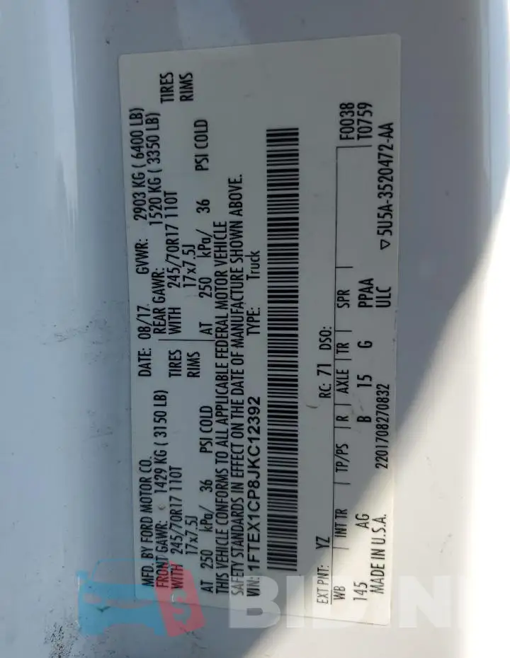 1FTEX1CP8JKC12392 Photo# 12