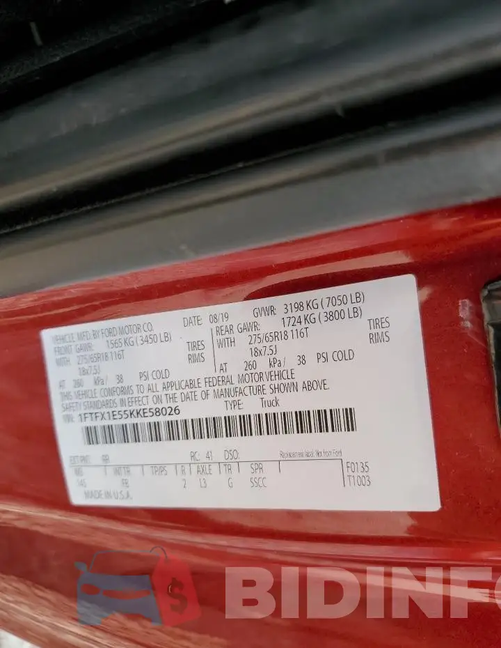 1FTFX1E55KKE58026 Photo# 12