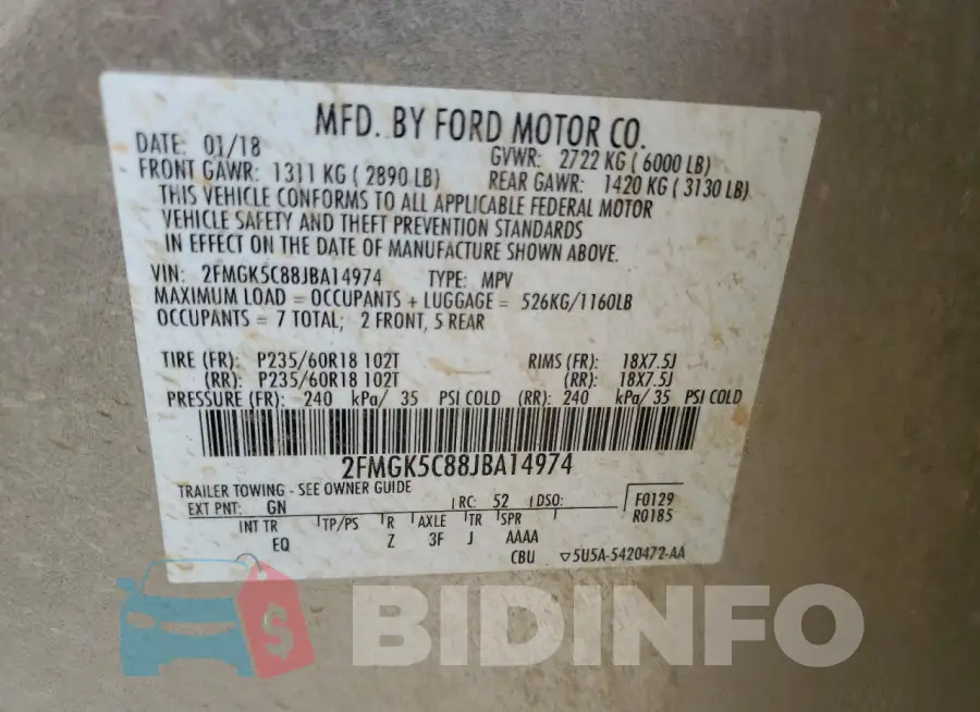 2FMGK5C88JBA14974 Photo# 14