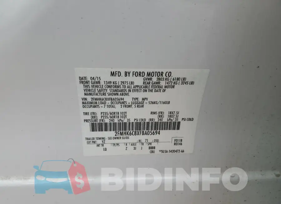 2FMHK6C8XFBA05694 Photo# 13