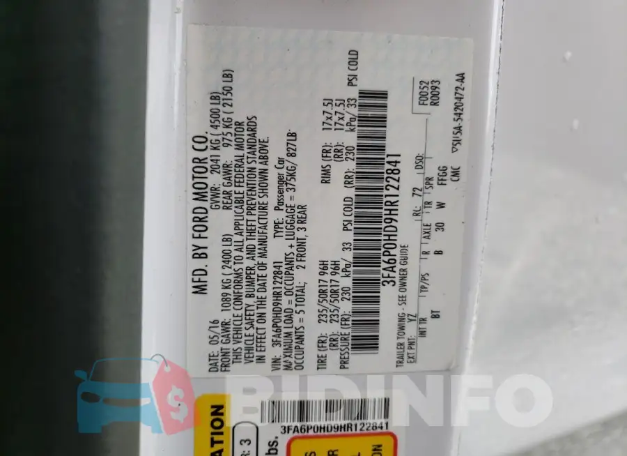 3FA6P0HD9HR122841 Photo# 12
