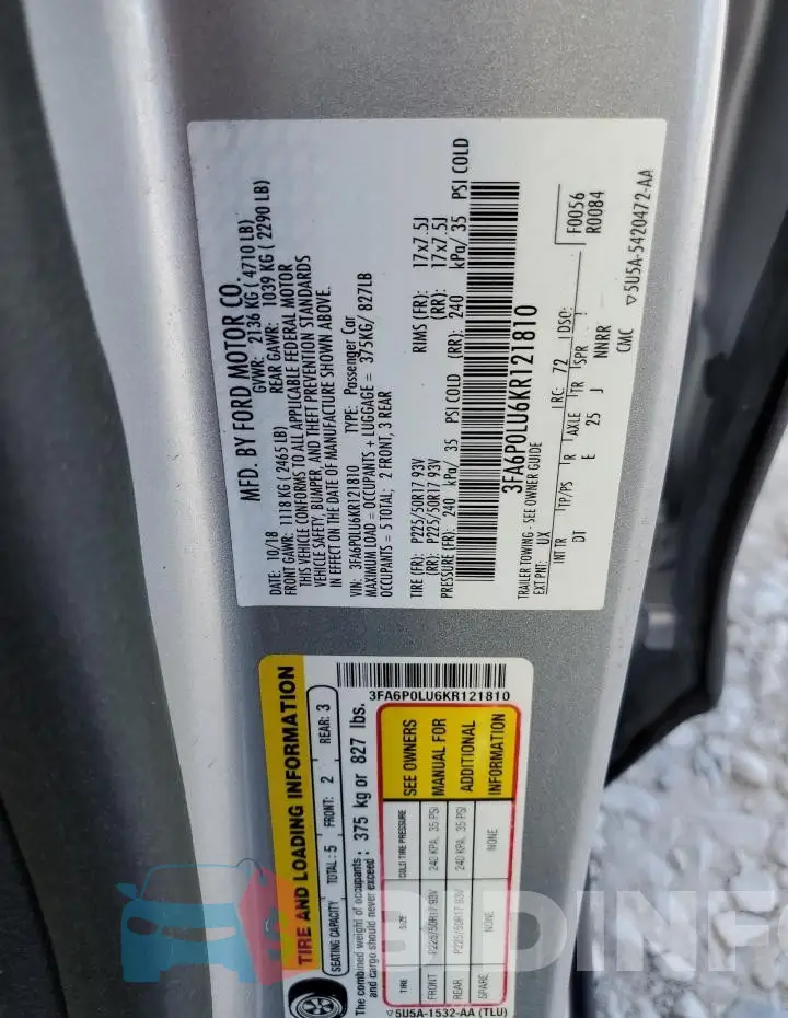 3FA6P0LU6KR121810 Photo# 13