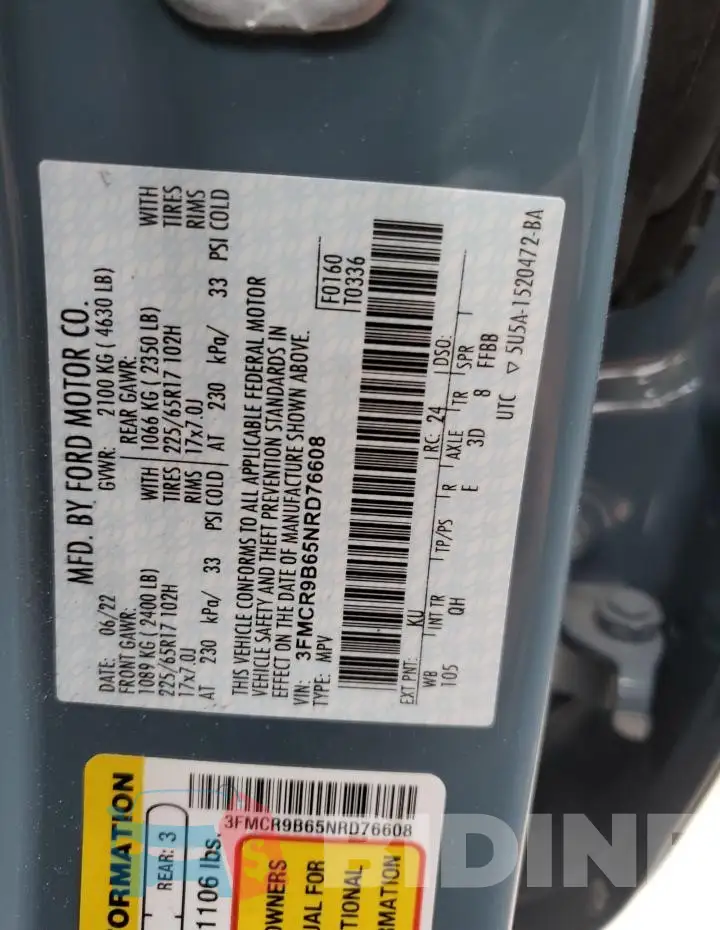 3FMCR9B65NRD76608 Photo# 14