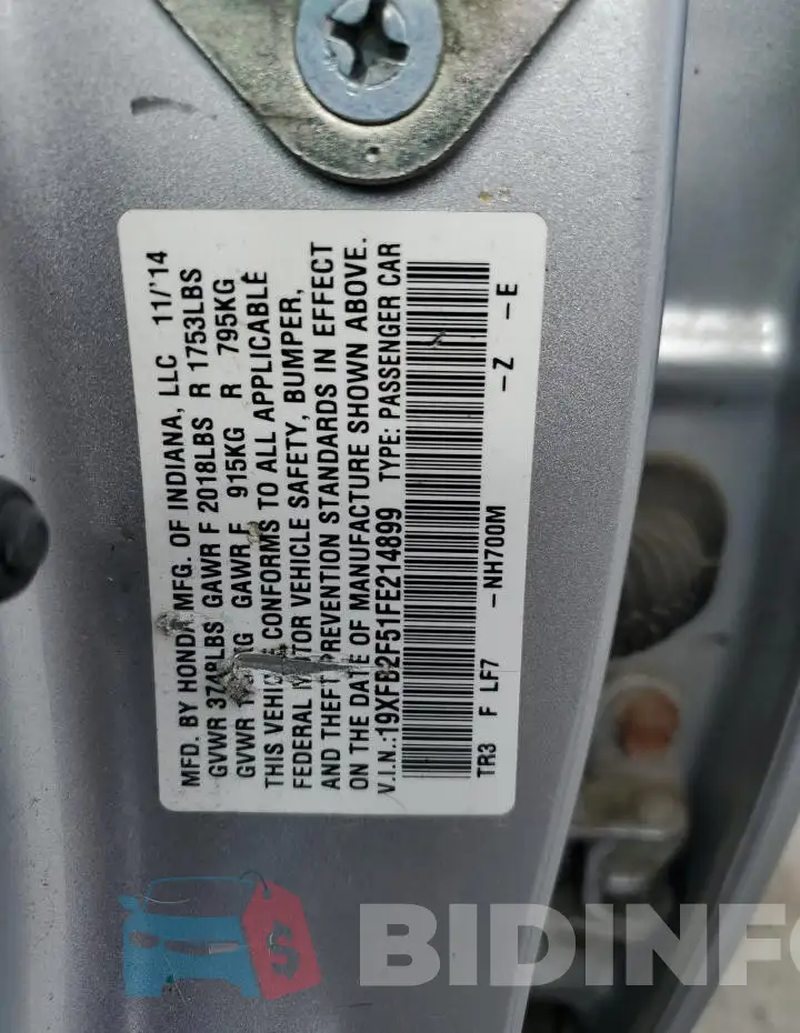 19XFB2F51FE214899 Photo# 12