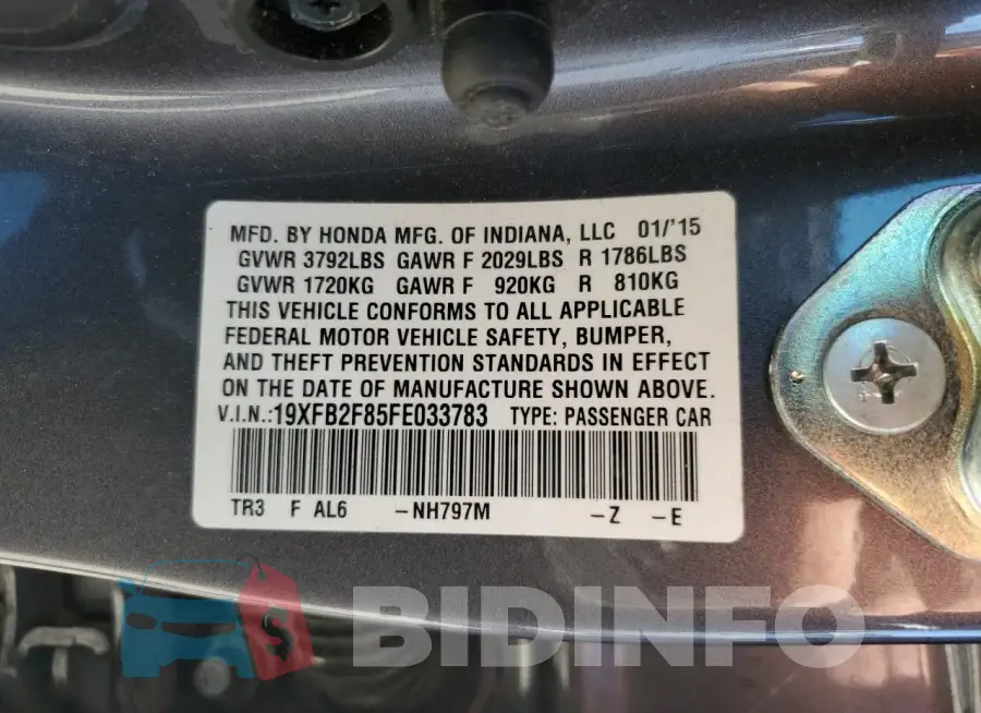 19XFB2F85FE033783 Photo# 12