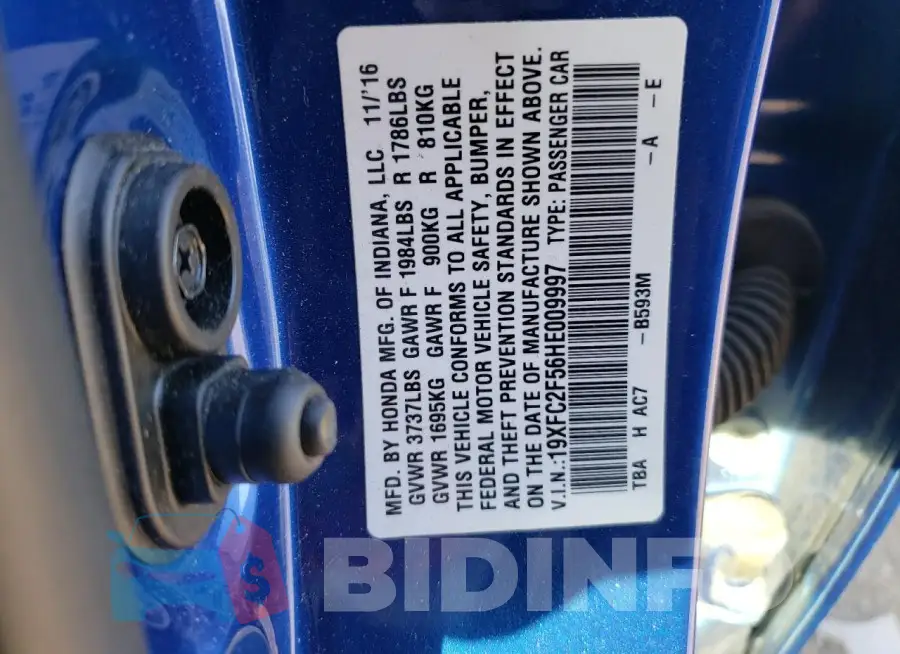 19XFC2F56HE009997 Photo# 12