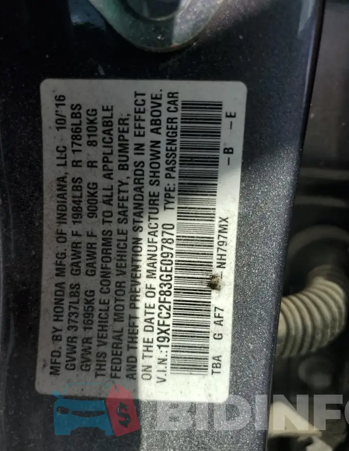 19XFC2F83GE097870 Photo# 12