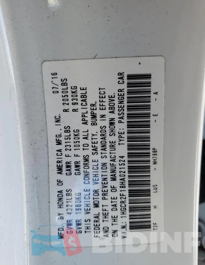 1HGCR2F18HA021524 Photo# 12