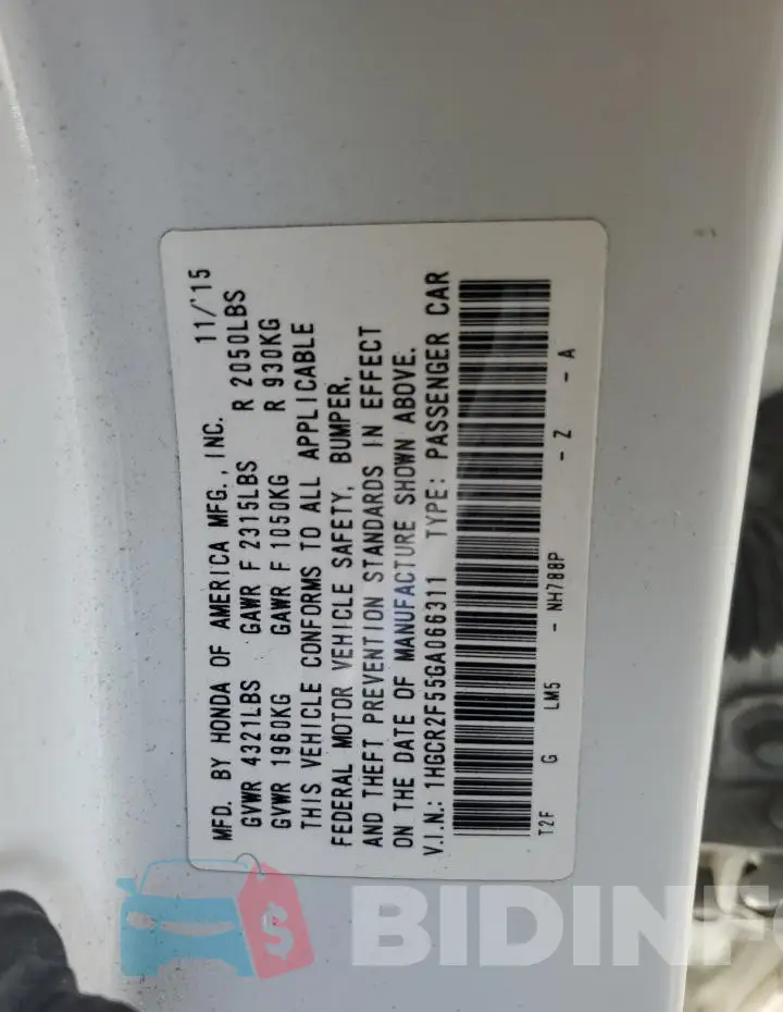 1HGCR2F55GA066311 Photo# 13