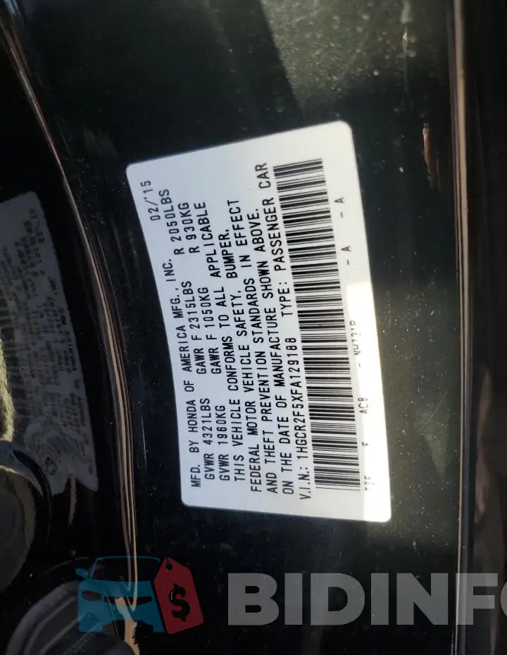 1HGCR2F5XFA129188 Photo# 13
