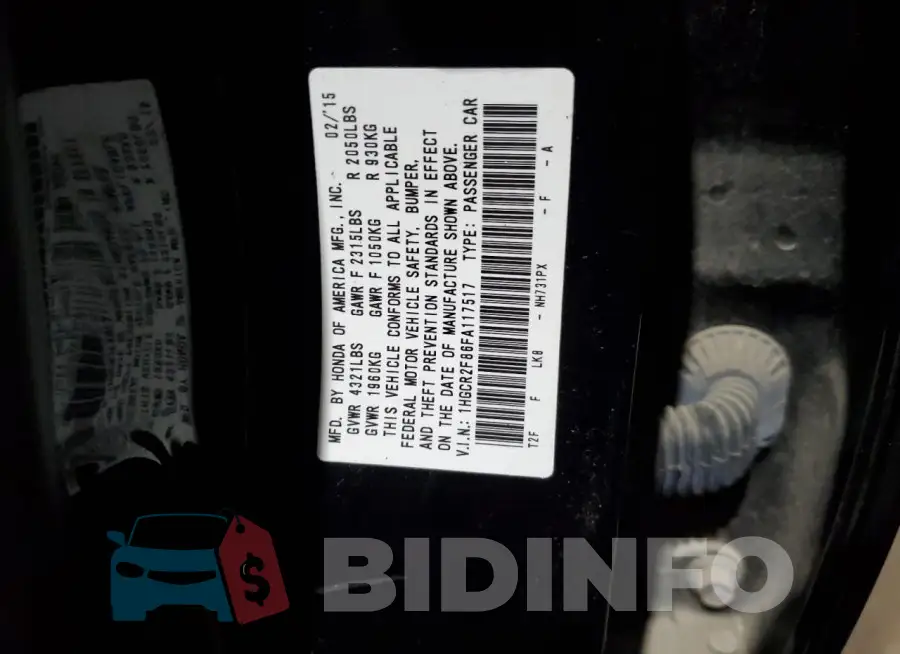 1HGCR2F86FA117517 Photo# 12