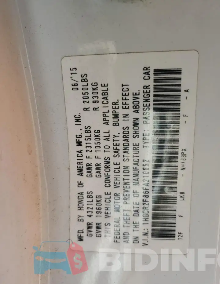 1HGCR2F86FA210652 Photo# 12