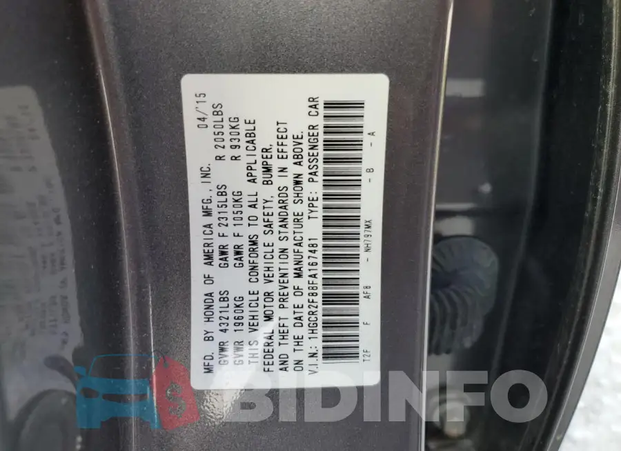 1HGCR2F88FA167481 Photo# 13