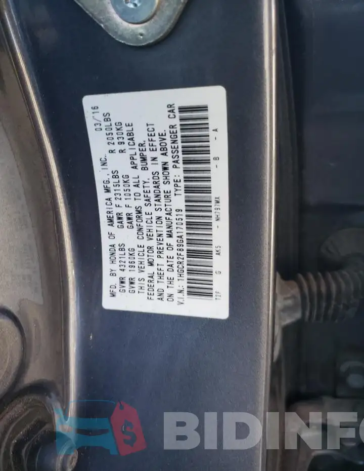 1HGCR2F89GA170519 Photo# 12