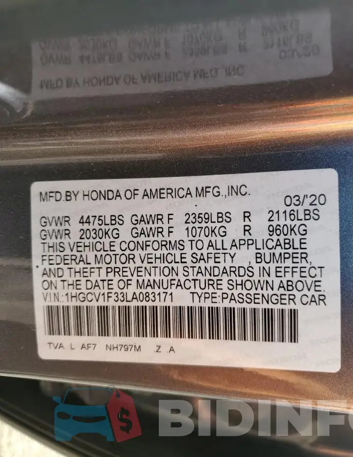 1HGCV1F33LA083171 Photo# 12